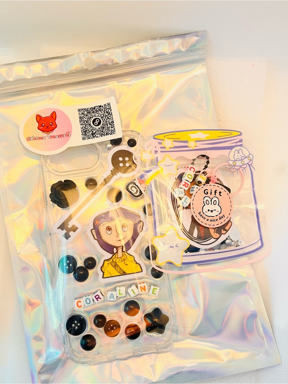 Hand Crafted Resin Coraline Phone Case with Black Accents - Picture 9 of 10
